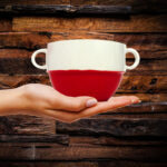 Tazón con asa loza, bicolor, 12 cm diám. x 8 cm alto, 500 ml