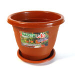 Maceta marrón JyG lisa c/plato, 19 x 15 cm