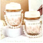 Vasorbito vidrio 400 ml  c/tapa, sorbito y perlas 13 x 8 cm
