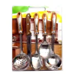 Set utensilios de cocina acero inox mango plástico espumadera, cucharones,  cuchilla 5pcs