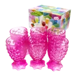 Juego copas 200 ml vidrio color x 6 unid en caja  regalo 6,5 cm diám x  11,3 cm alto