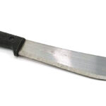 Machete hoja acero inoxidable, mango madera; 26 x 5,5 cm hoja; 39 cm largo