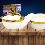 Olla loza borde dorado 1500 ml c/caja regalo 19,5cm diám x 9cm alto