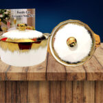 Olla loza borde dorado 2000 ml c/caja regalo 22cm diám x 10,5 cm alto