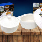 Olla loza c/ tapa y asa 1500 ml c/caja regalo 21 cm diám x 10 cm alto