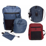 Mochila 41 x 35 cm 2 cierres, bolsillo lateral + morral 2 cierres y cartuchera, puerto USB