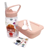 Set infantil botella 500ml, taper 16x13x6,5cm, cuchillo, tenedor y stickers - Imagen 4