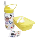 Set infantil botella 500ml, taper 16x13x6,5cm, cuchillo, tenedor y stickers - Imagen 2