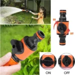 Conector doble con válvula de cierre para manguera jardín  5cm largo - Imagen 2