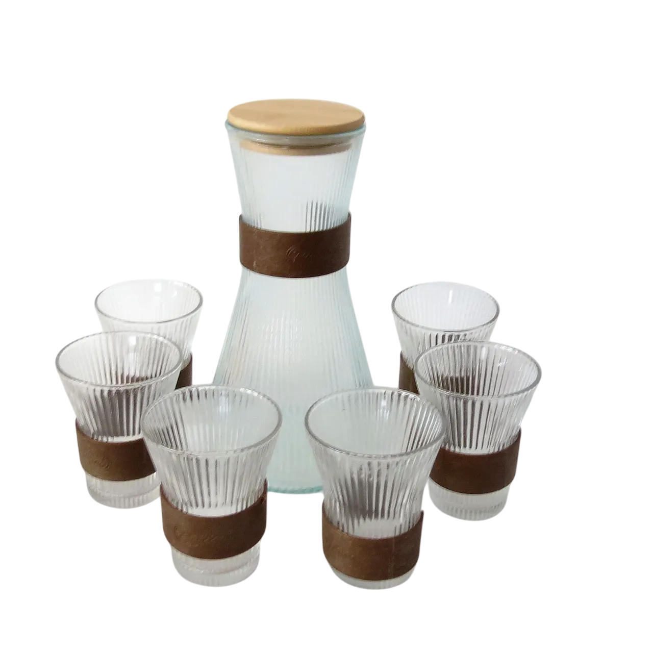 GR27337 (7) Jarra vidrio 1250ml (24,5x 13cm) c/tapa bambú + 6 vasos (20,2x 7,8cm) - Imagen 1